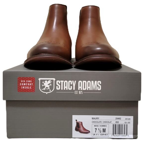 Stacy Adams Men Maury Slip On Cap Toe Chelsea Boots Size US 7.5M Chocolate Brown